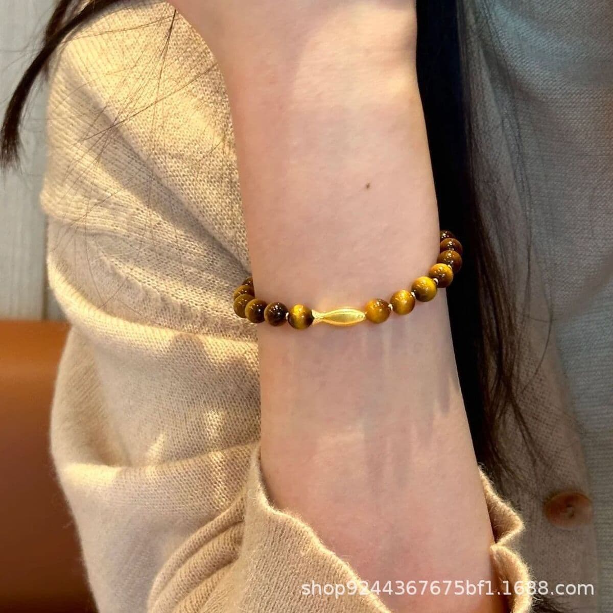 Новый серебряный тигровый глаз камень ручной шампур осень-зима пара продвинутых ретро-ручных украшений с бисером...