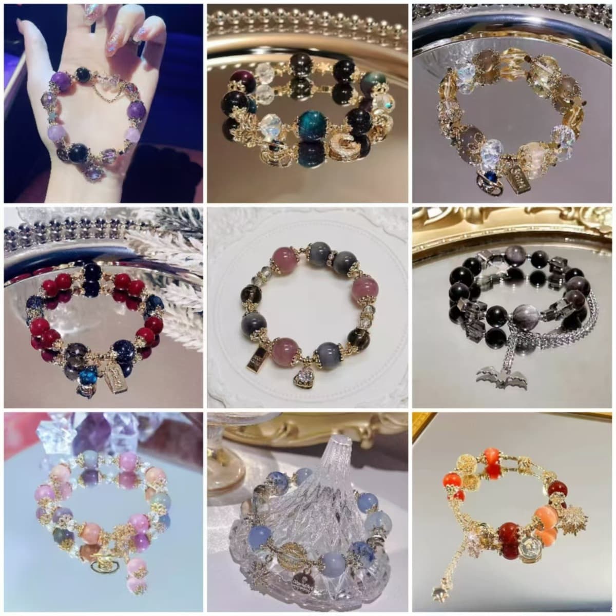 Кит падает со звездным небом голубой тигровый глаз синий кристалл обсидиан хрустальный браслет браслет сливочный конь...