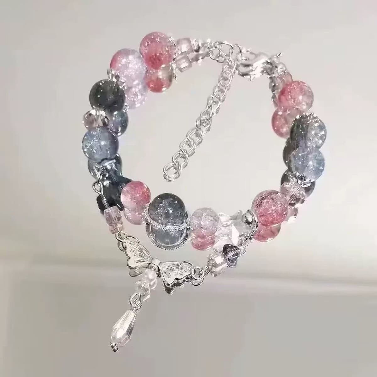 Популярный стильный летний браслет с бабочками и бусинами, модный сладкий браслет с стеклянным бантом для студентов и подруг