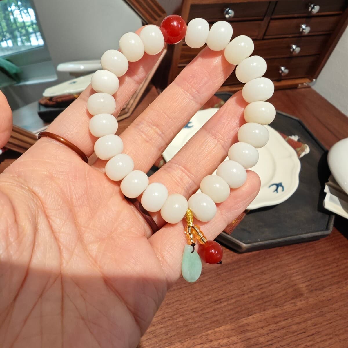 Qiyi ювелирные изделия оригинальный натуральный корень Бодхи браслет Белый нефрит Бодхи 108 бусин четки Бодхи браслет