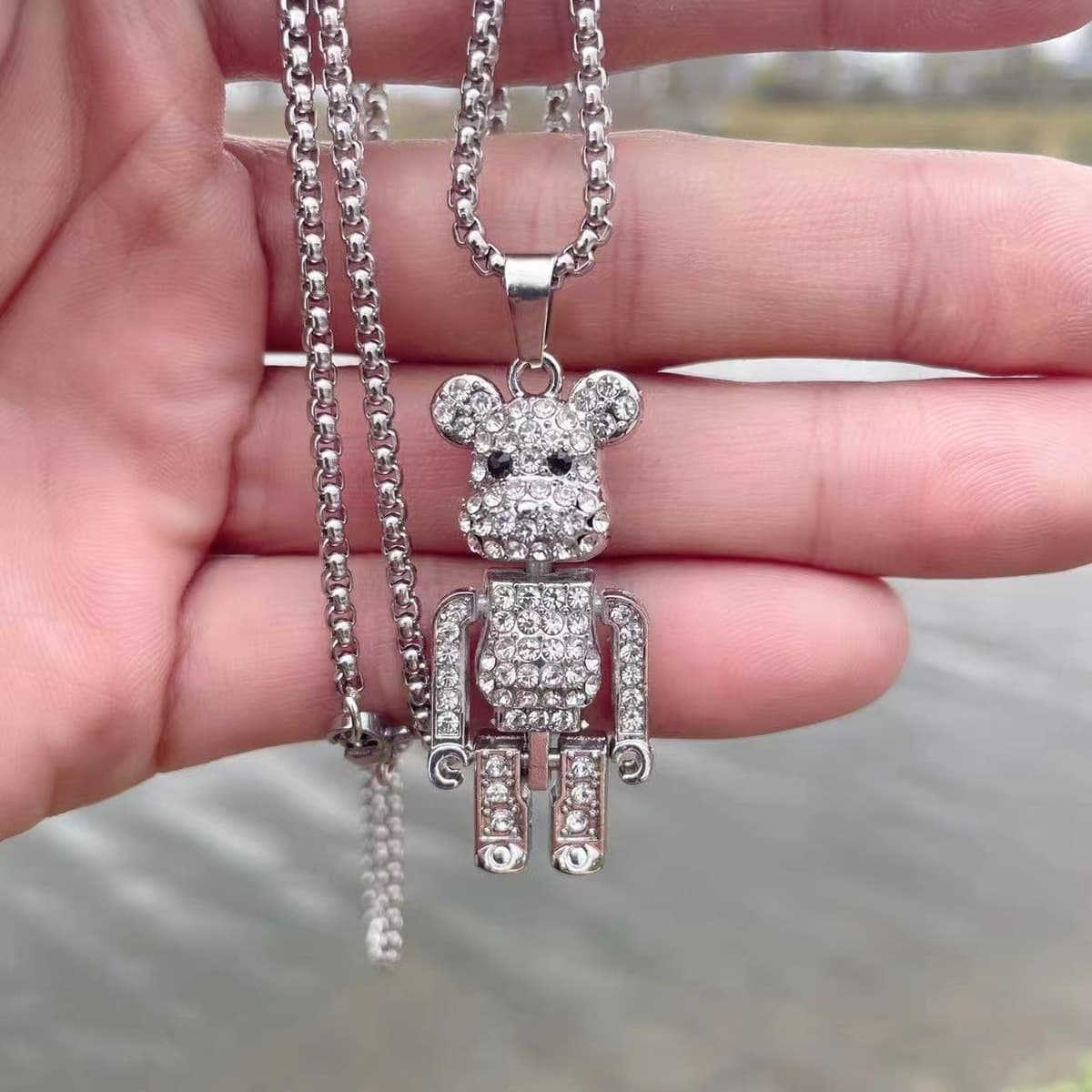 Ожерелье из титановой стали, мужское хип-хоп нишевое ожерелье, Модный кулон в виде медведя, универсальное осенне-зимнее...