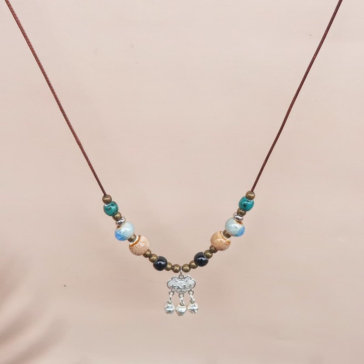 Пьяная любовь керамическое ожерелье из бисера женское Новое китайское Ретро плетеное ожерелье из веревки Национальный ветер...