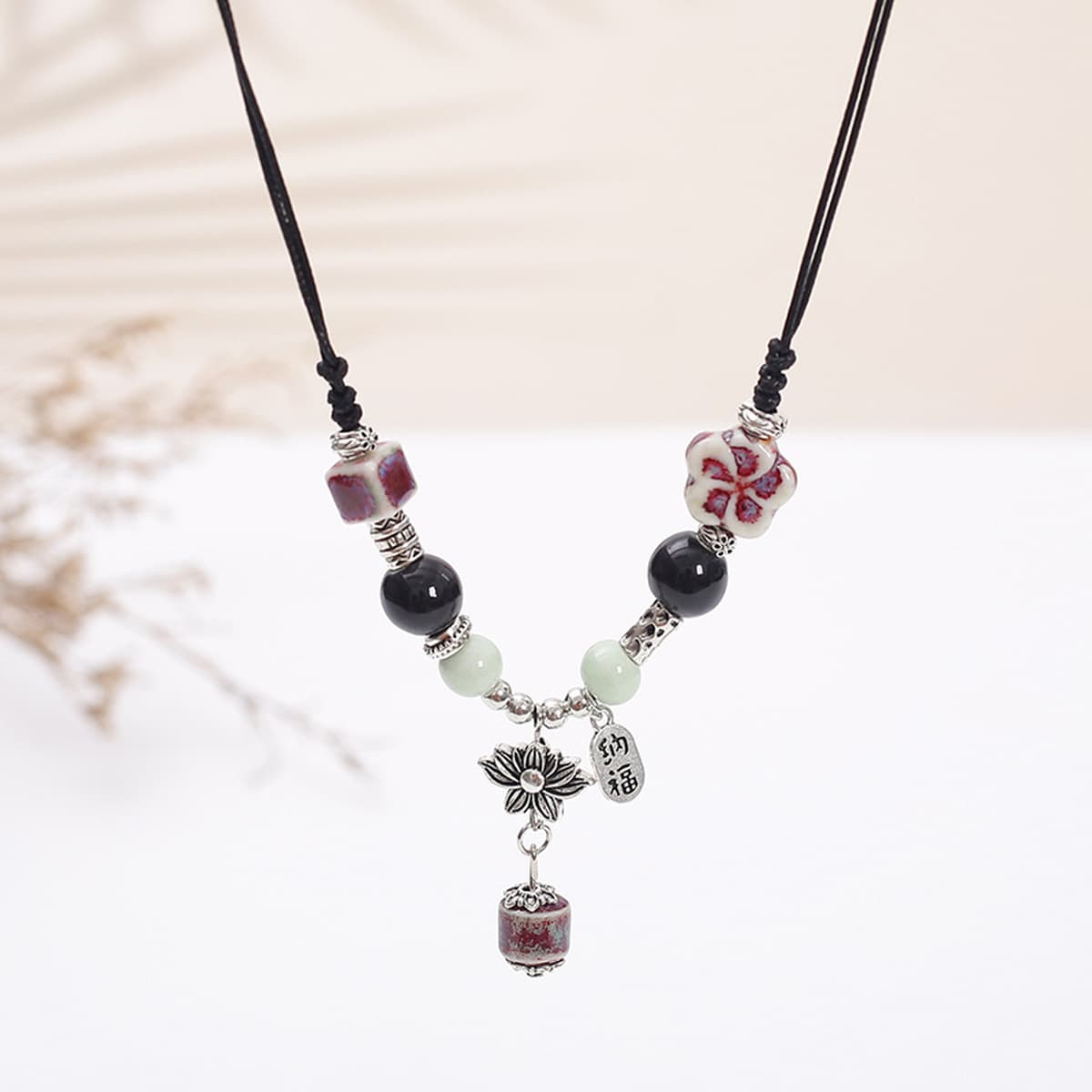 Пьяная любовь керамическое ожерелье из бисера женское Новое китайское Ретро плетеное ожерелье из веревки Национальный ветер...