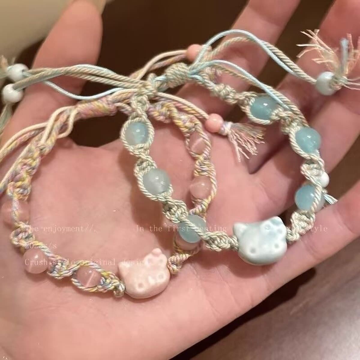 Симпатичная Китти мультяшная плетеная кошка цветная веревка браслет новый нишевые ученики подружки веревка пара кошек