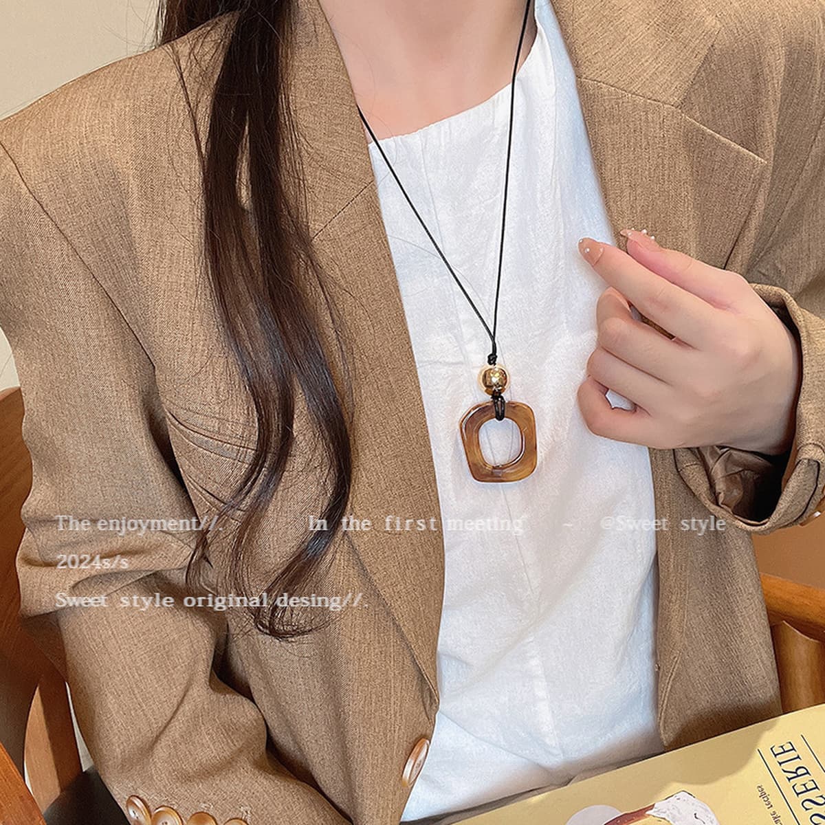 Ретро богемное керамическое ожерелье, длинная цепочка для свитера в средневековом экзотическом этническом стиле,...