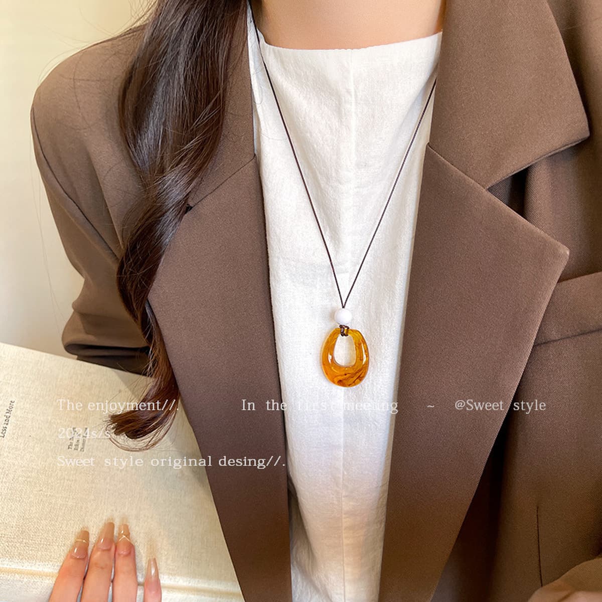 Ретро богемное керамическое ожерелье, длинная цепочка для свитера в средневековом экзотическом этническом стиле,...