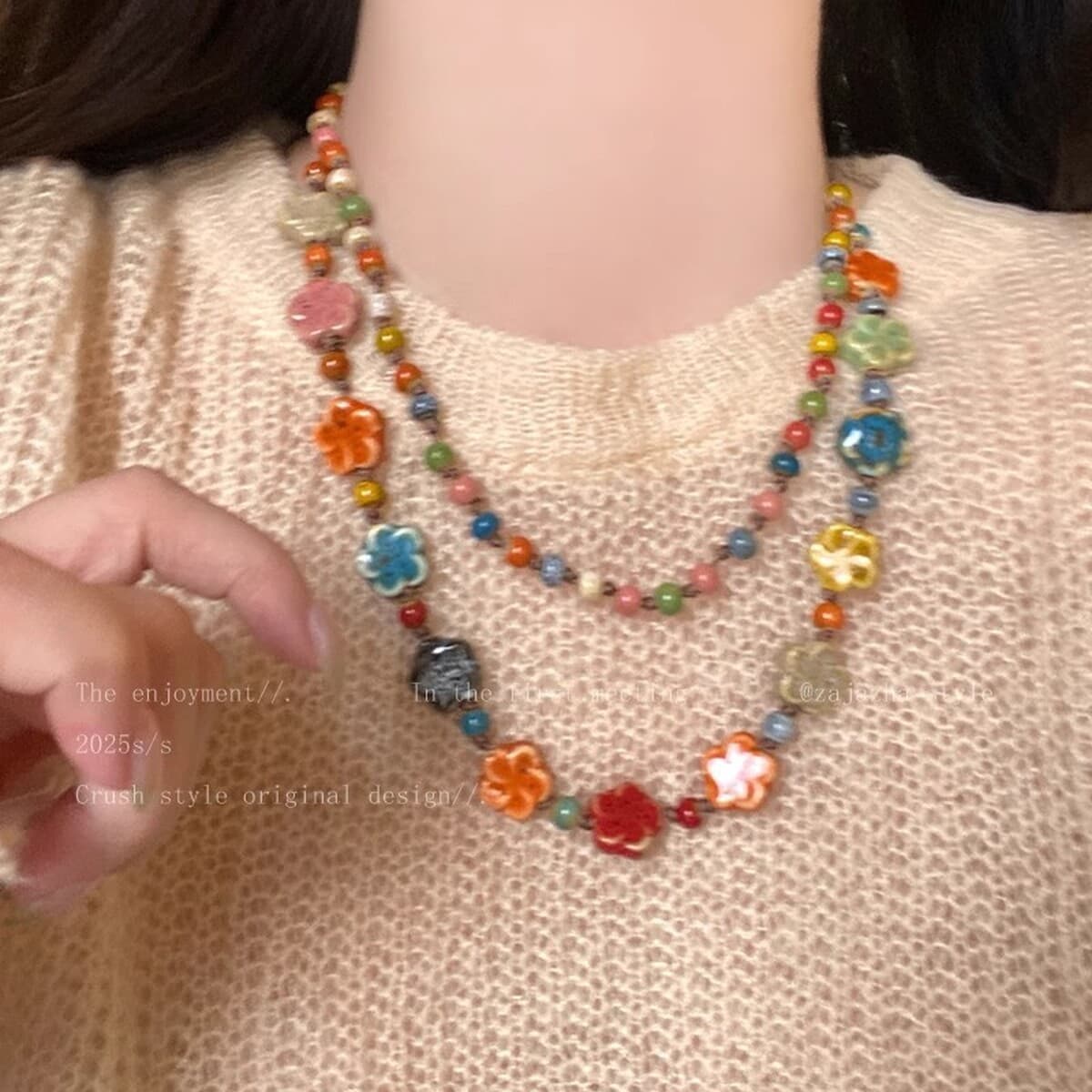 Цветное керамическое колье с цветами для женщин, новинка 2025 года, популярная цепочка для свитера в стиле шинуазри, длинная...
