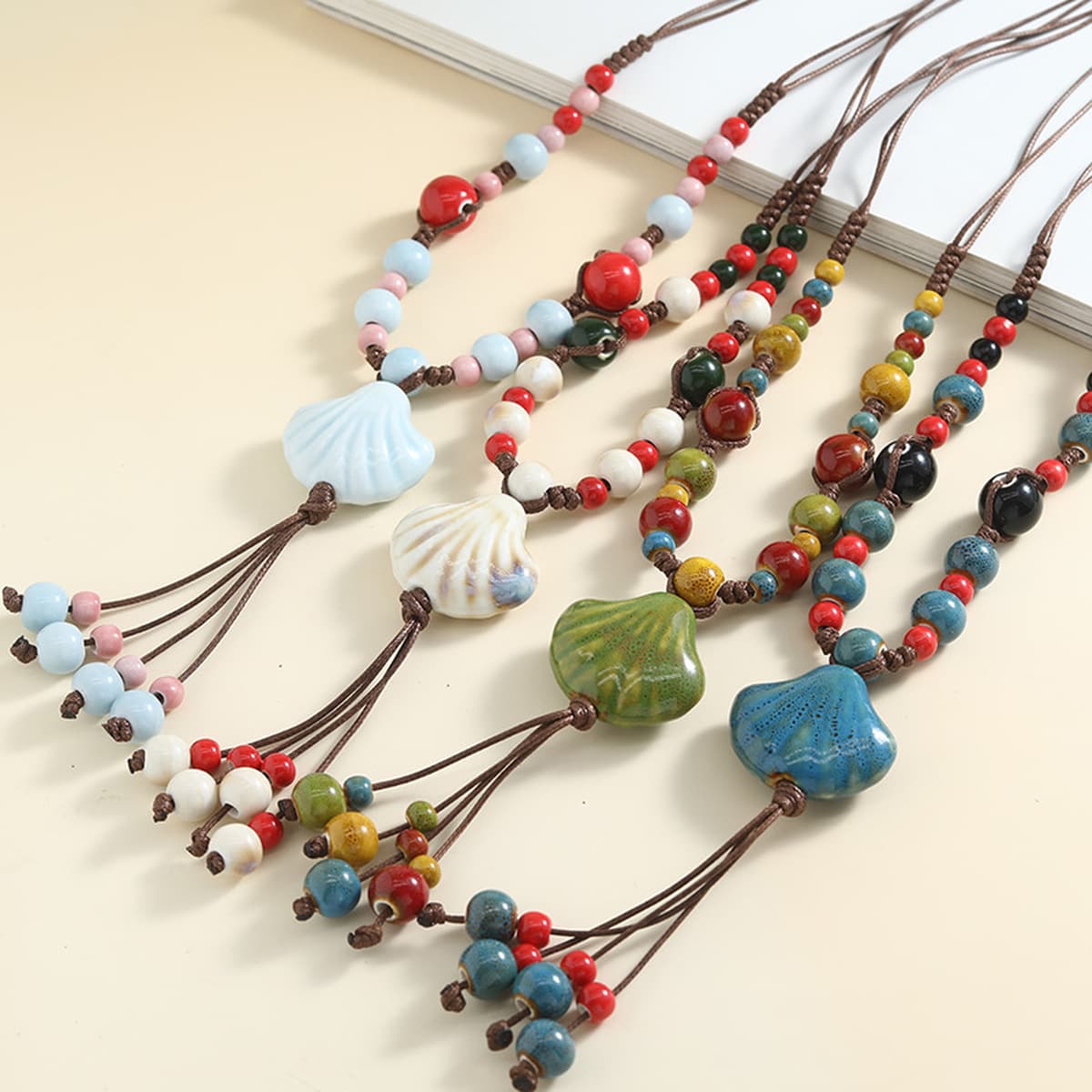 Хит продаж, керамическое ожерелье в китайском стиле, длинная ручная тканая богемная цепочка для свитера, летние аксессуары...