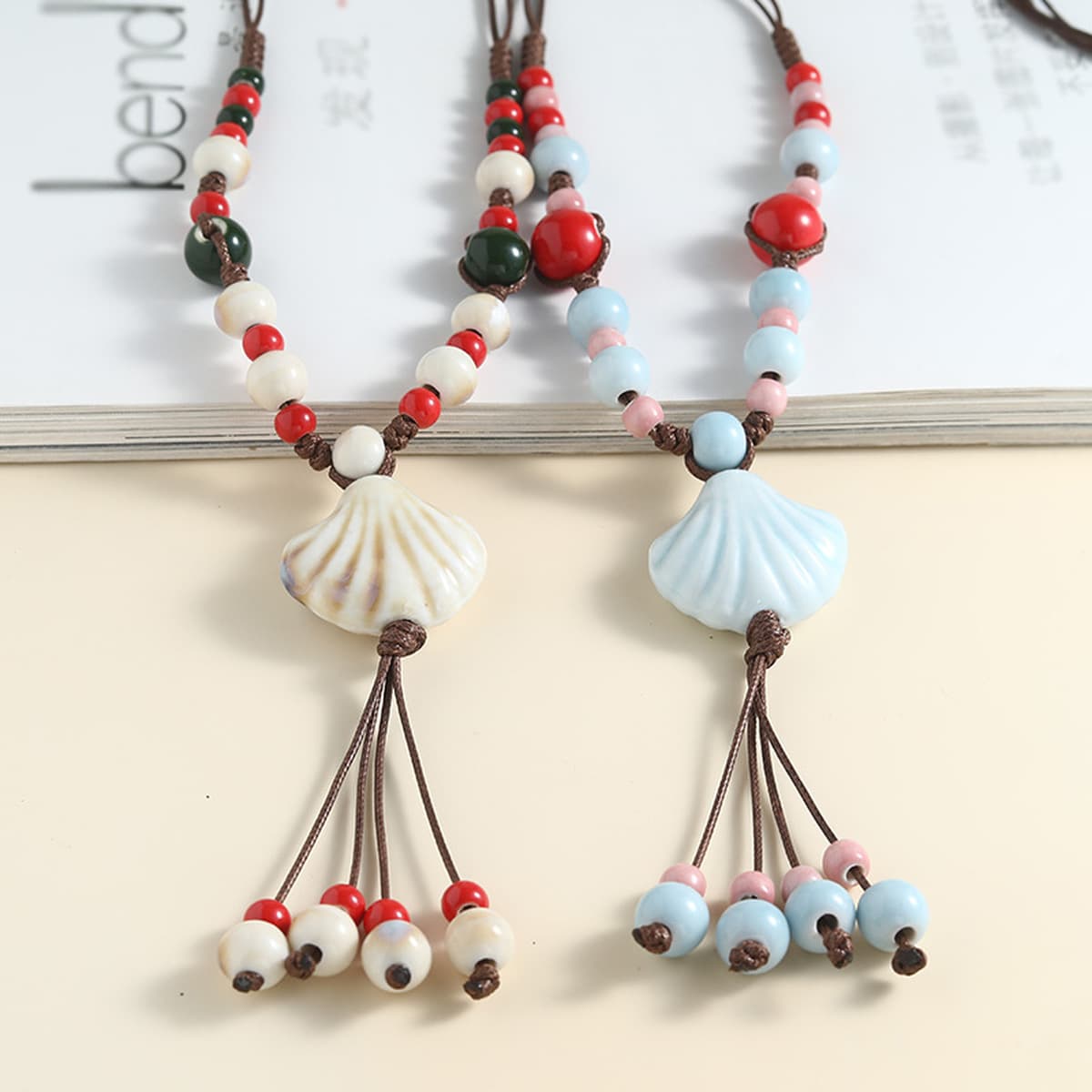 Хит продаж, керамическое ожерелье в китайском стиле, длинная ручная тканая богемная цепочка для свитера, летние аксессуары...