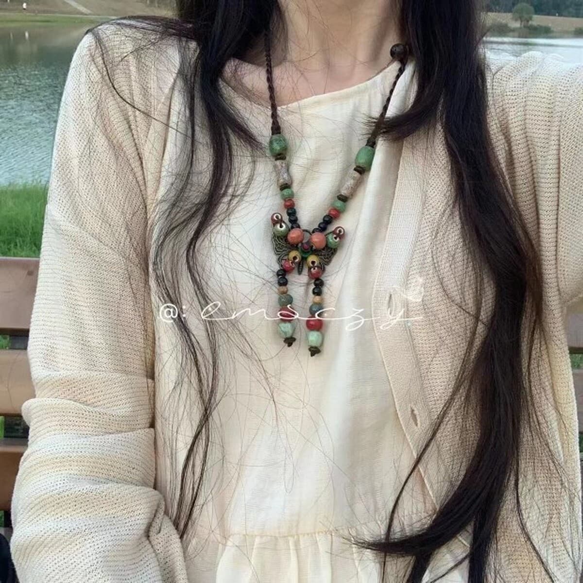 Этничный стиль ретро литературный национальный стиль хлопчатобумажный льняный керамический ожерелье женский бабочка лесбиянка