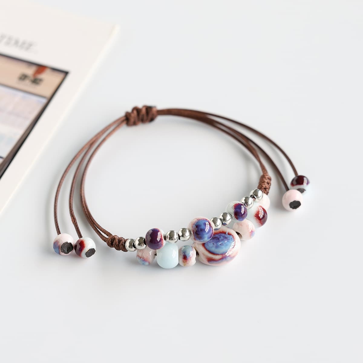 Национальный ветер керамические ювелирные изделия Jingdezhen фарфоровые бусы с ручной веревкой