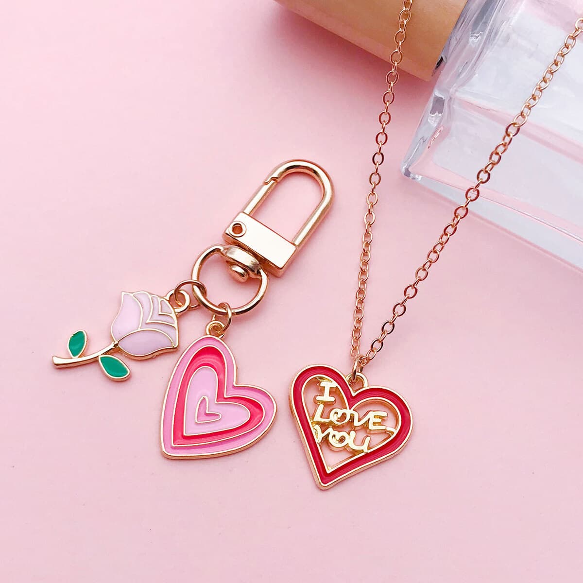 Кулон-подвеска для ожерелья DIY в форме сердца с розой и надписью LOVE, цвет розовый, ко Дню святого Валентина, аксессуары...
