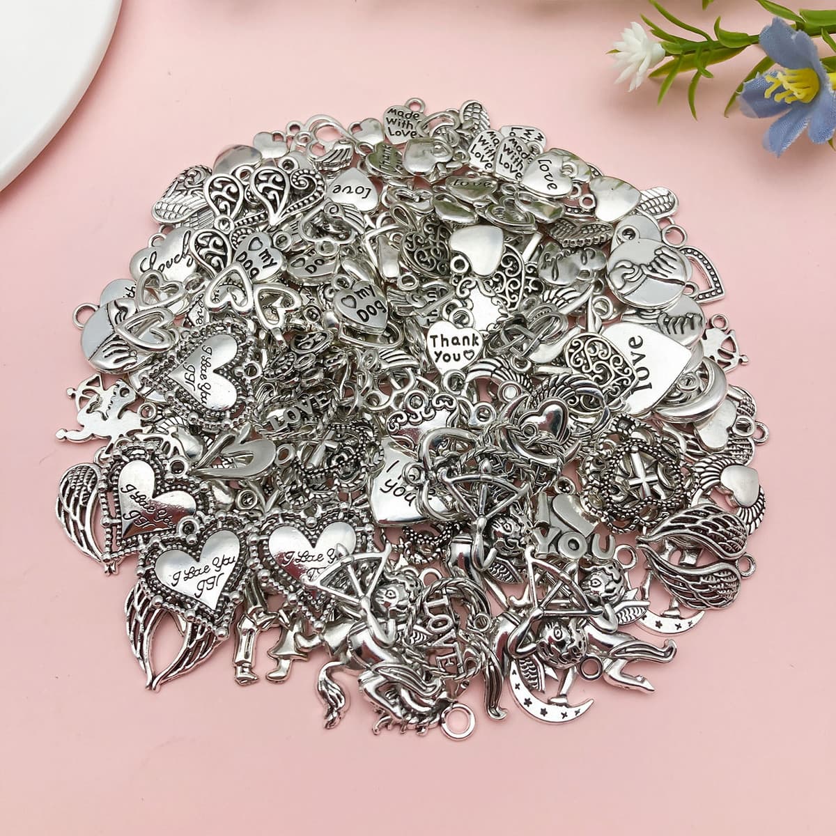 Кулон-подвеска для ожерелья DIY в форме сердца с розой и надписью LOVE, цвет розовый, ко Дню святого Валентина, аксессуары...