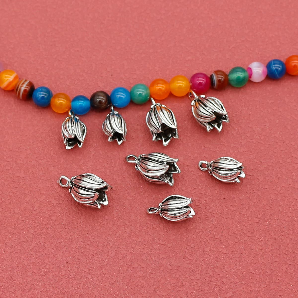 Ретро старинный серебряный тюльпан кулон кулон ручной работы серьги ожерелье тибетский серебряный кулон украшения DIY...