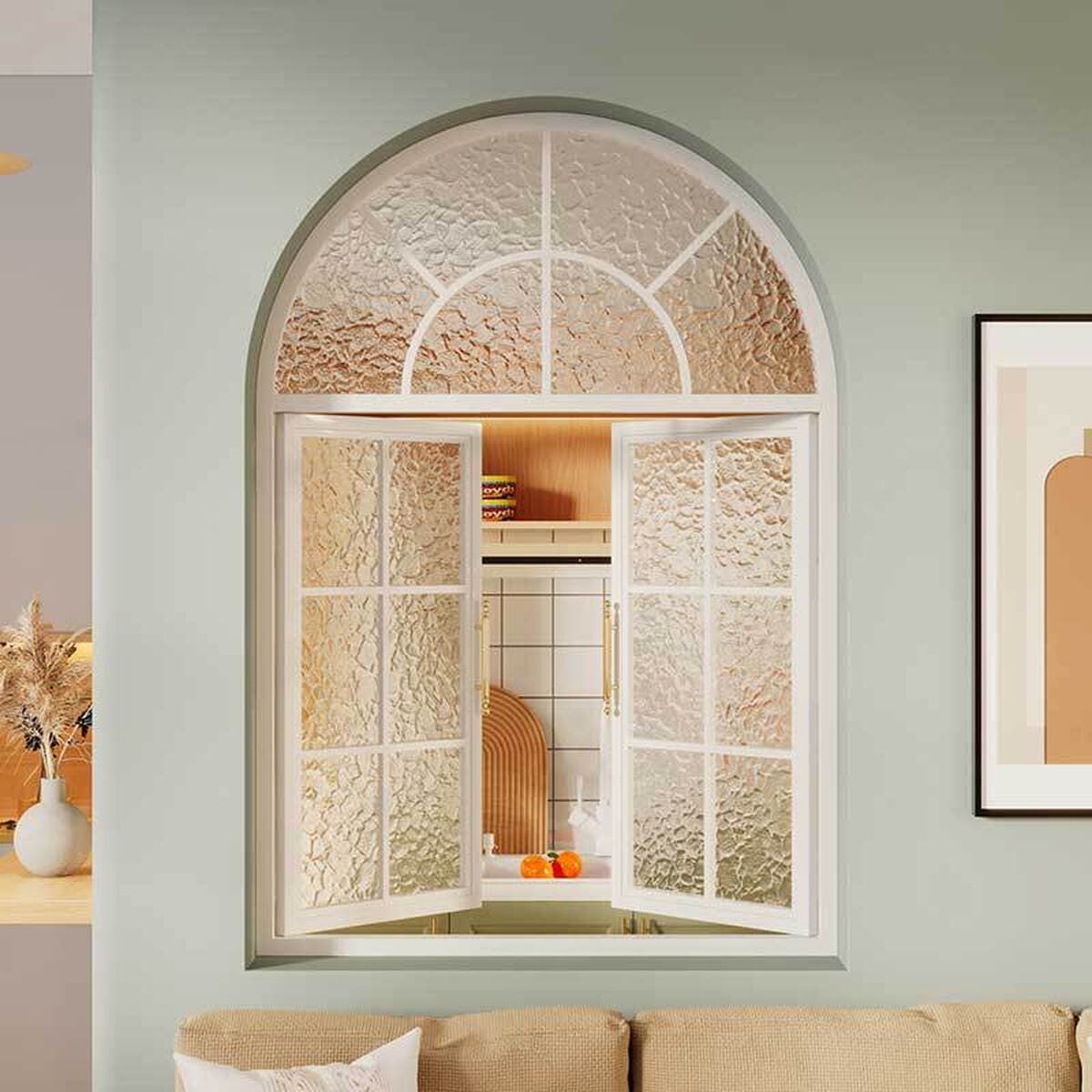 Ретро-стеклянное окно во французском стиле с художественным железным освещением, распашное окно для столовой, кафе, арочное...