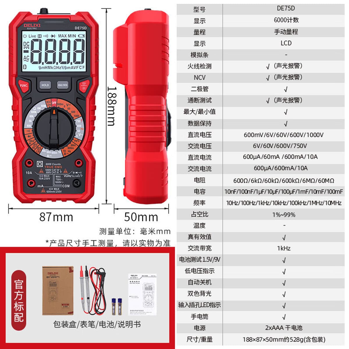 Измеритель емкости Delixi Electric с высокоточным цифровым дисплеем, интеллектуальный, с защитой от перегрева, для...