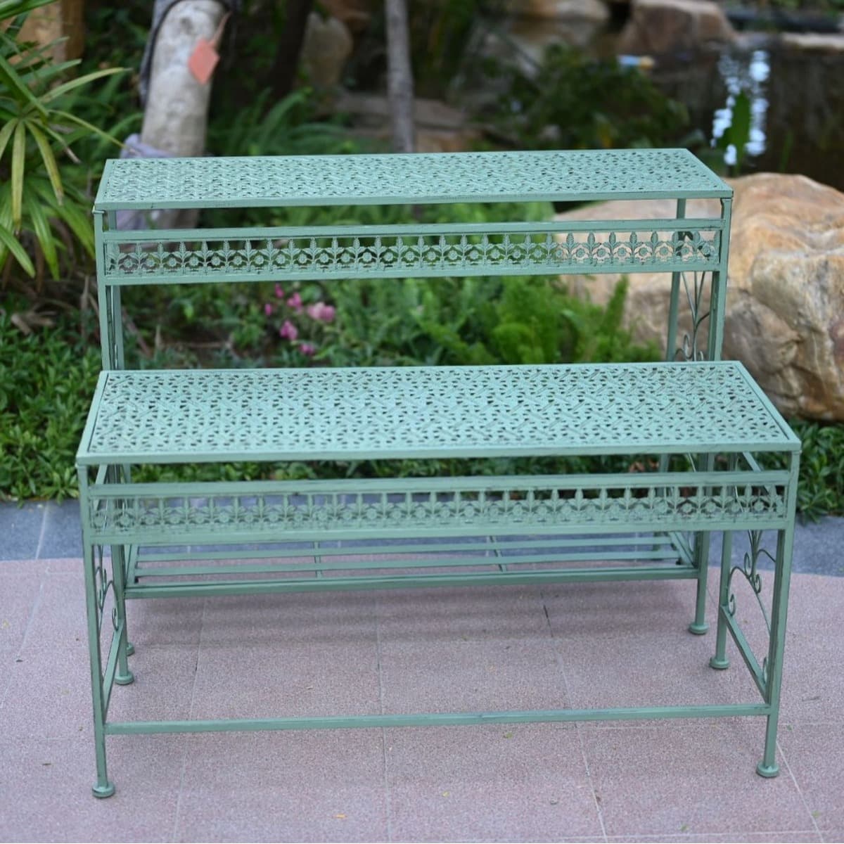 Современная простая длинная двухслойная квадратная стойка для цветов железная садовая вилла стеллаж для цветочных горшков во...