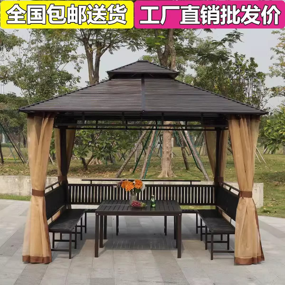 Открытый беседка оцинкованная крыша павильона с четырьмя колоннами павильона дворик сад на крыше отдыха навес большой...