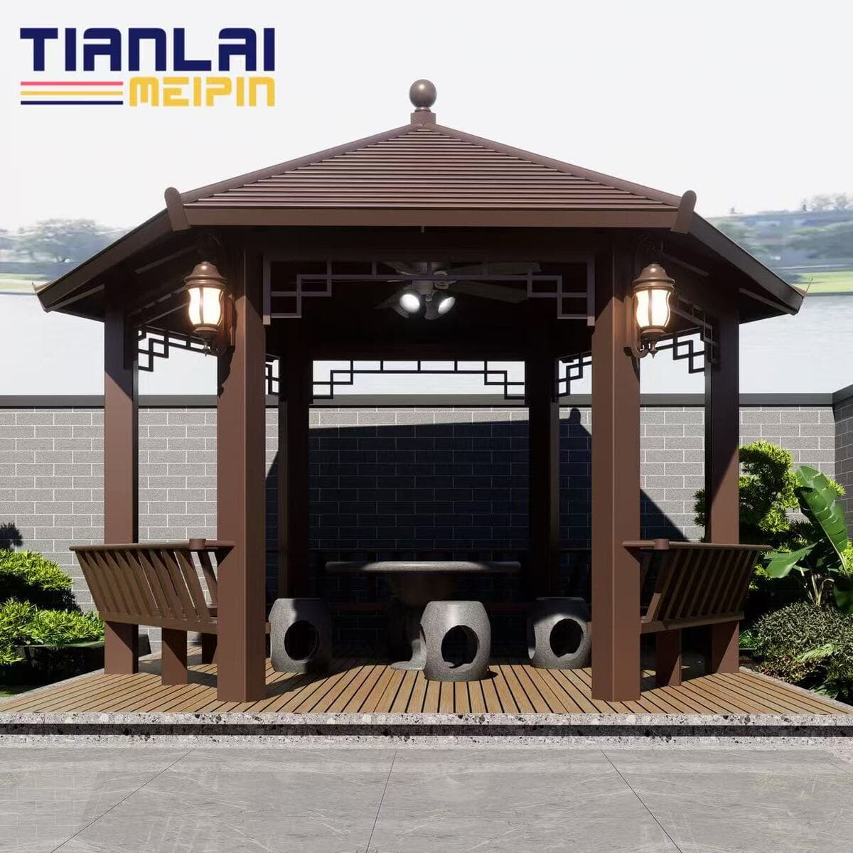 Древний построенный павильон из алюминиевого сплава, открытый двор, антикоррозийный антикварный шестиугольный павильон,...