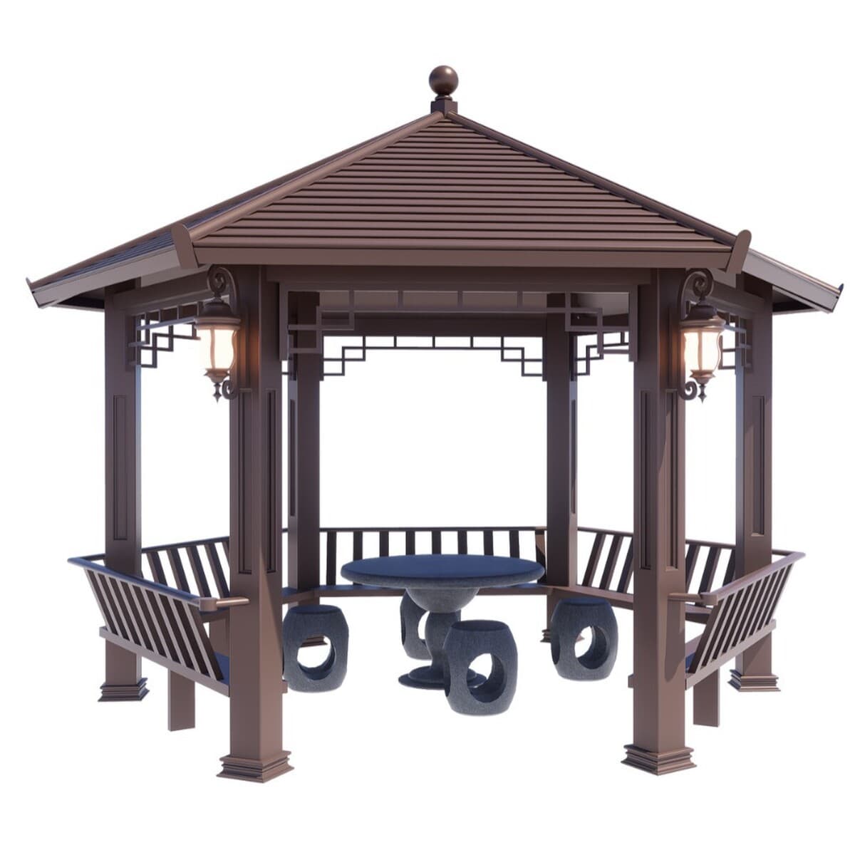 Древний построенный павильон из алюминиевого сплава, открытый двор, антикоррозийный антикварный шестиугольный павильон,...