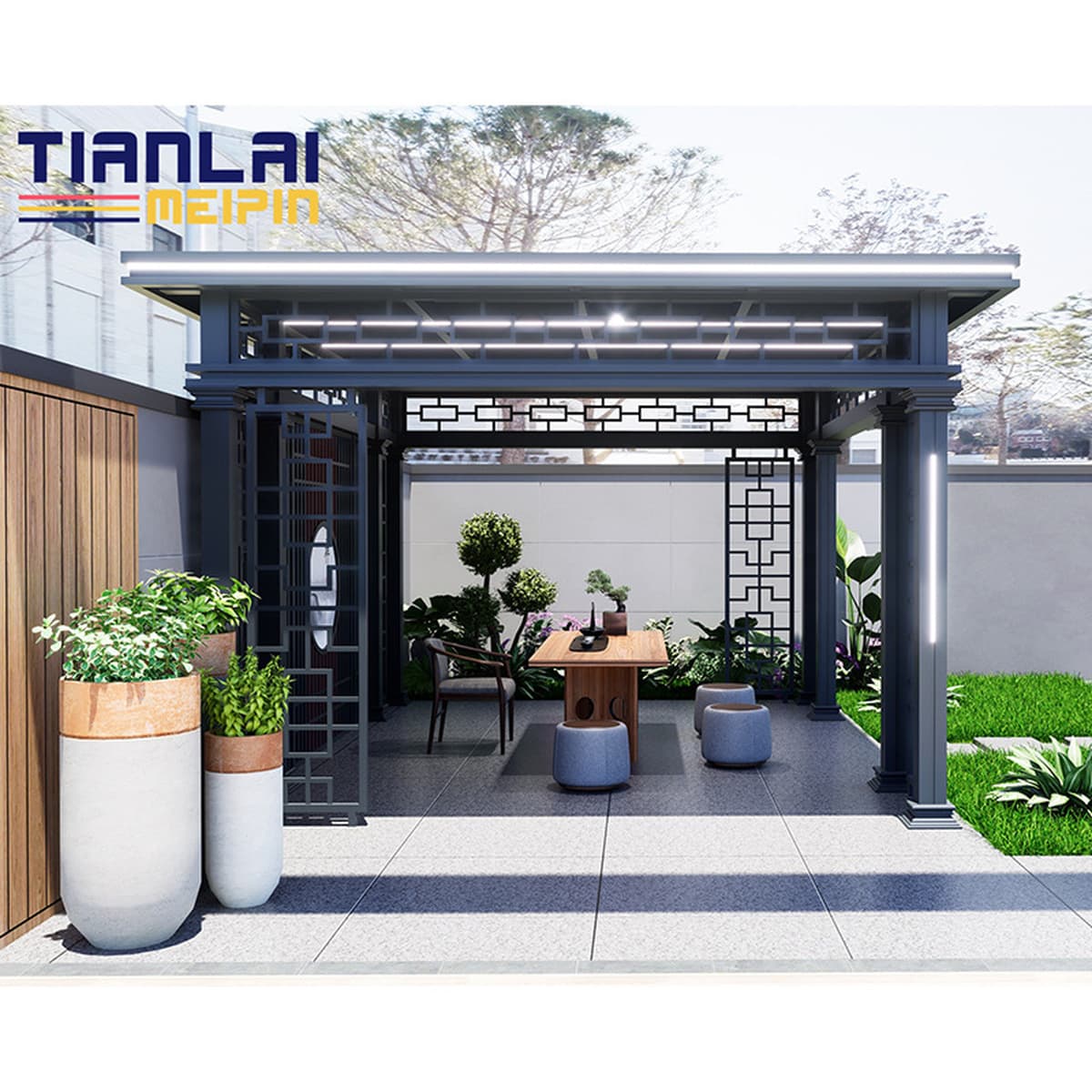 Изготовление уличных павильонов, ландшафтных беседок для сада, утолщенных пергол из алюминиевого сплава, производство чайных...