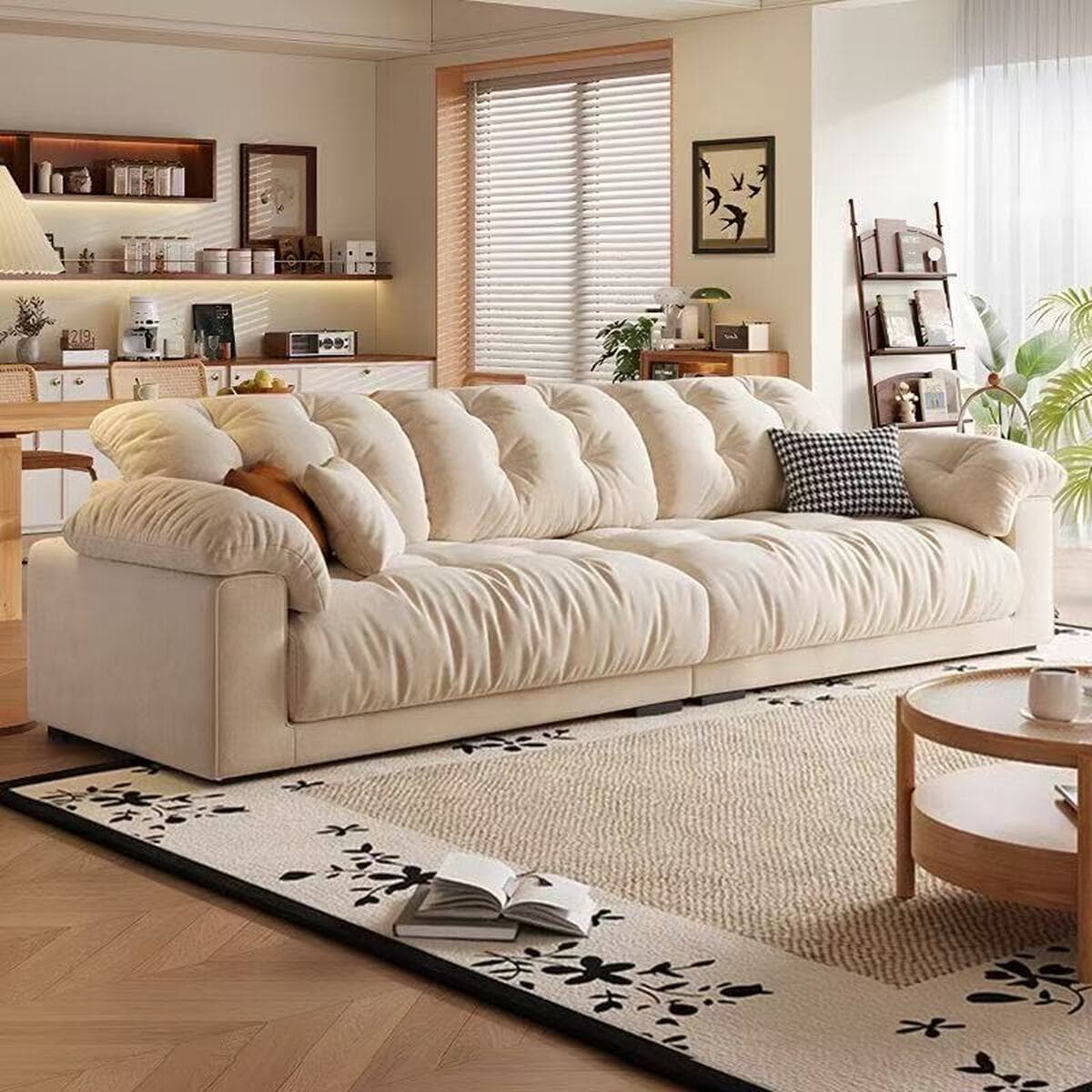 Скандинавский диван в кремовом стиле из ткани, устойчивой к царапинам кошками, для небольших гостиных, простой современный...