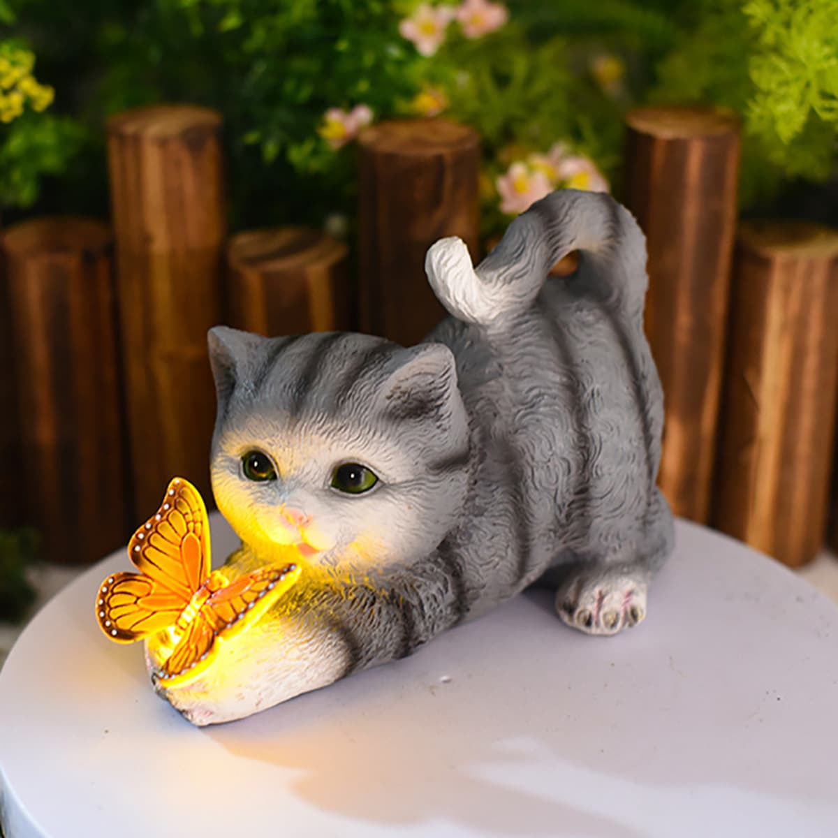 Садовые солнечные светильники для декора в виде кошек, уличные изделия из смолы, креативные светящиеся фигурки животных