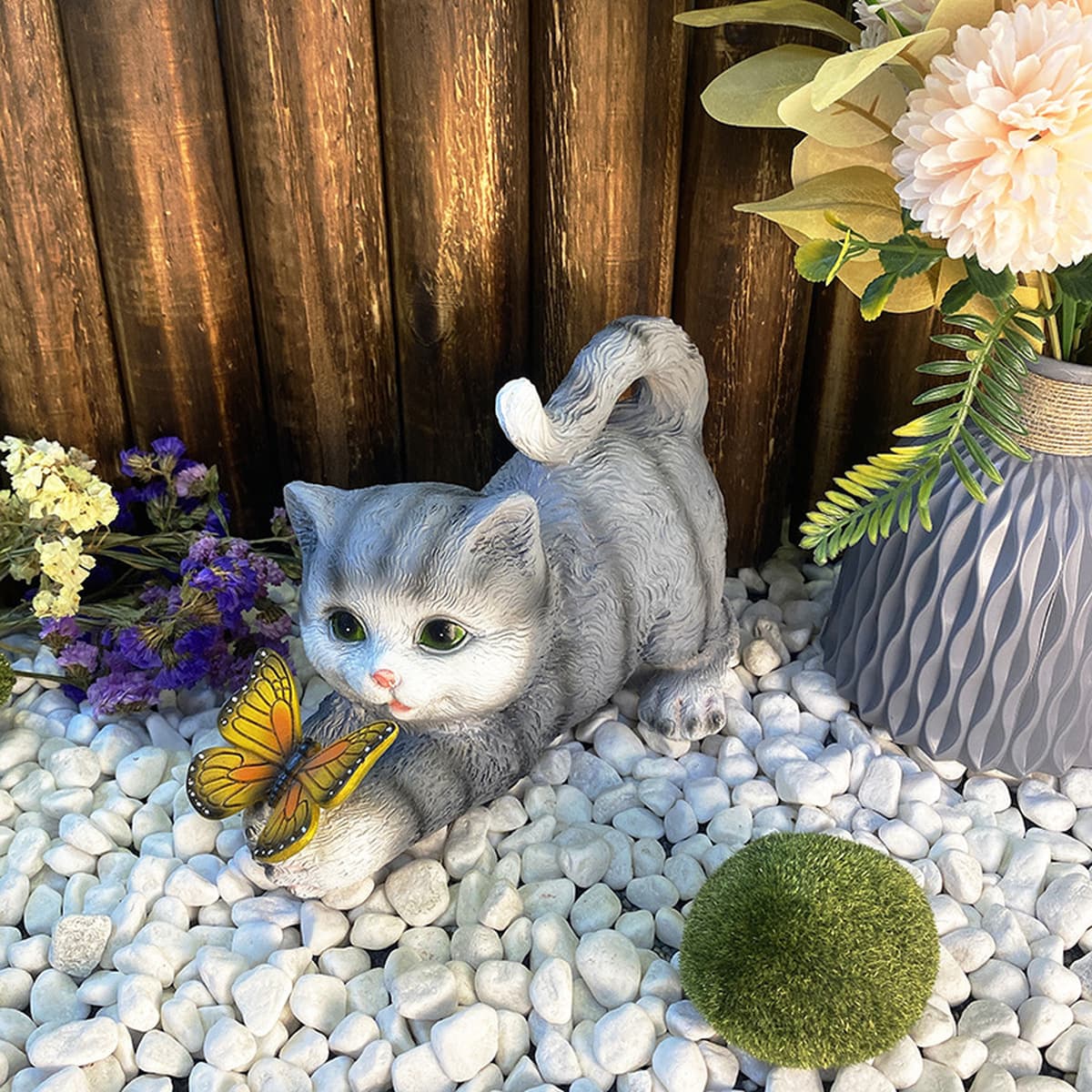 Садовые солнечные светильники для декора в виде кошек, уличные изделия из смолы, креативные светящиеся фигурки животных