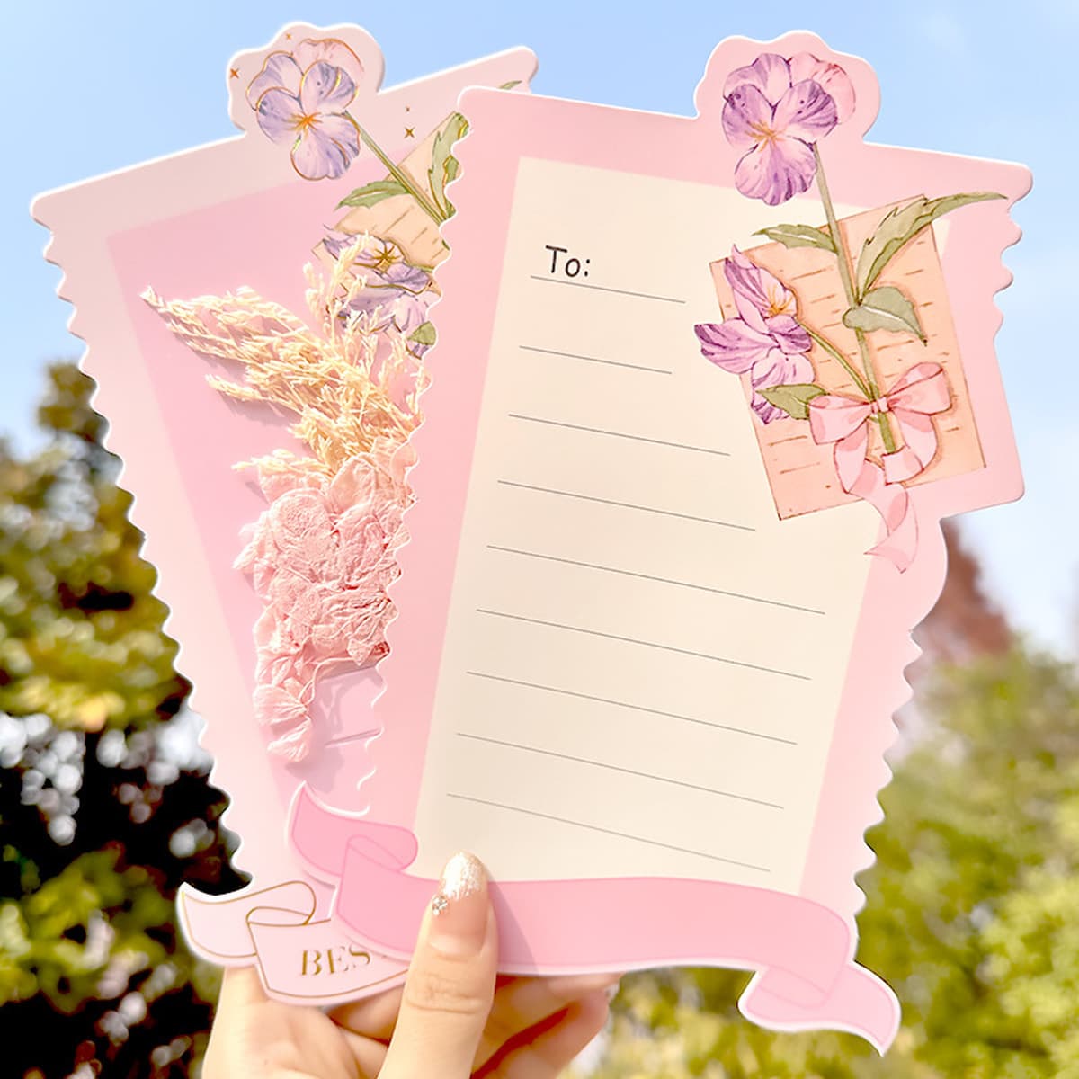 Новая поздравительная открытка изысканная карта сообщений будущего яркая сухая цветочная конверт открытка девушка сердце...