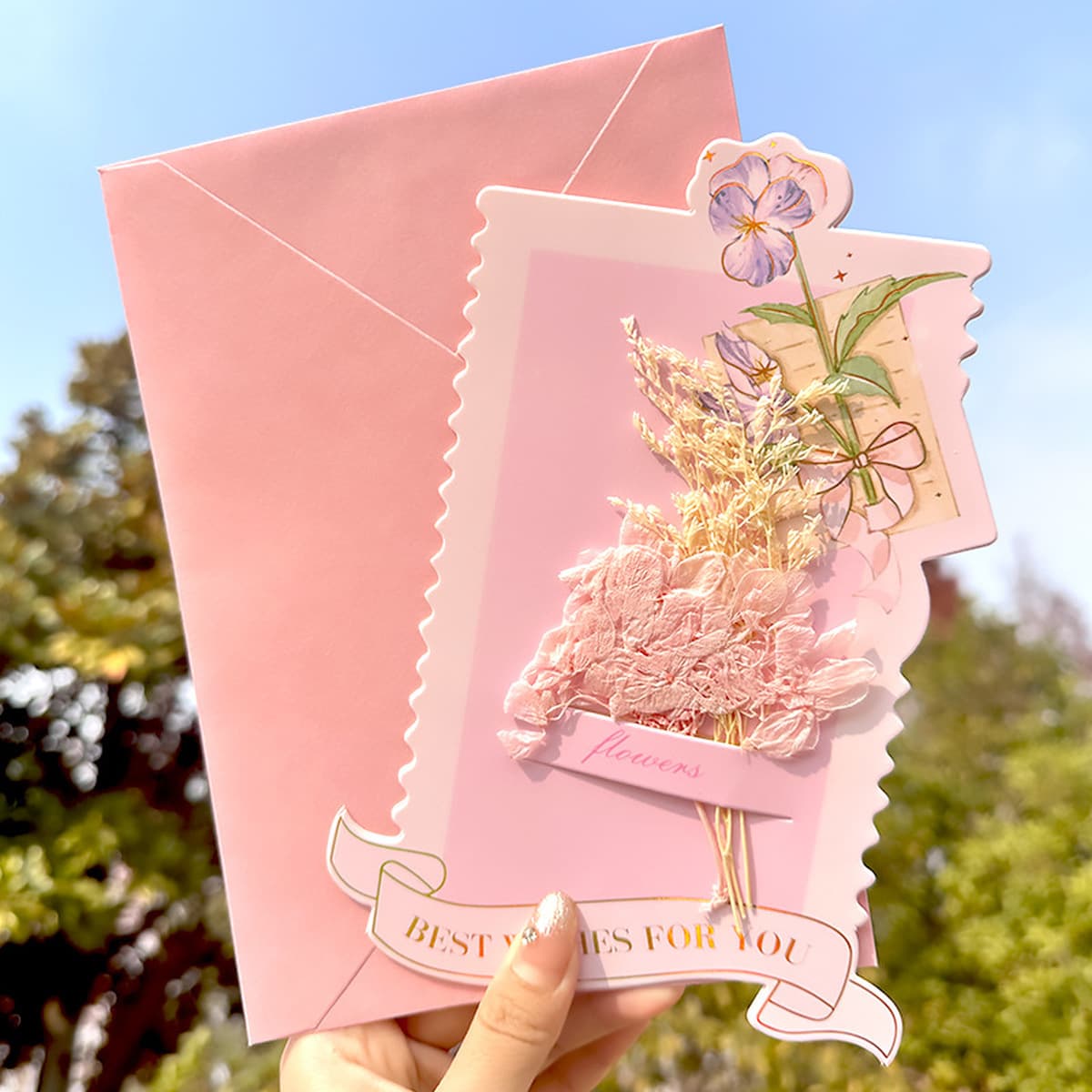 Новая поздравительная открытка изысканная карта сообщений будущего яркая сухая цветочная конверт открытка девушка сердце...