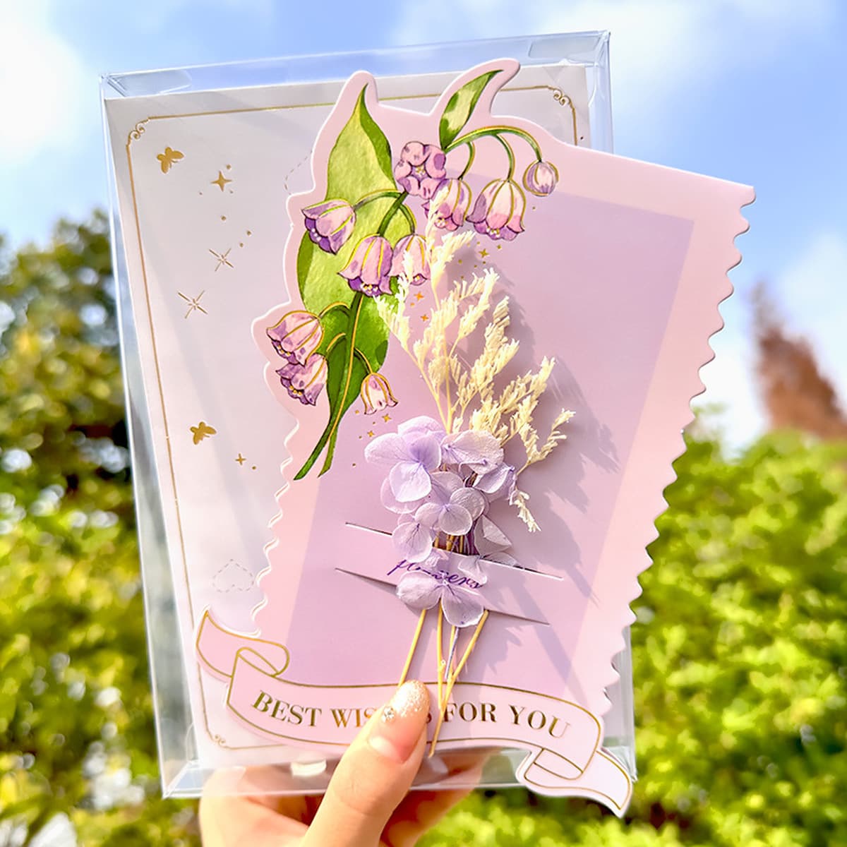 Новая поздравительная открытка изысканная карта сообщений будущего яркая сухая цветочная конверт открытка девушка сердце...