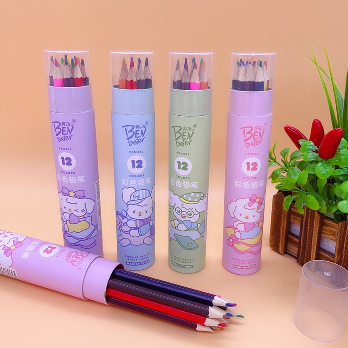 Креативный милый 12 бочкообразный цветной деревянный карандаш детская цветная ручка для рисования милый интересный модельный...